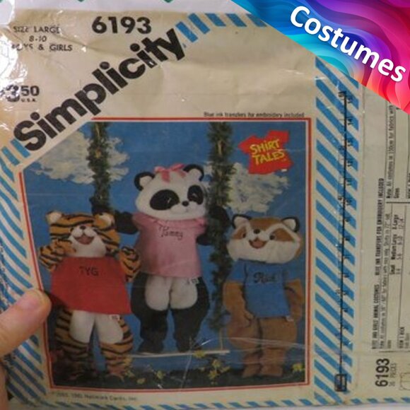 Simplicity 6193 sewing pattern Kid LG 8-10 Tiger, Raccoon, Panda SHIRT TALES - Picture 1 of 9